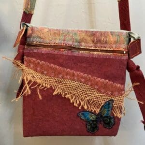 A close up of the front of a purse